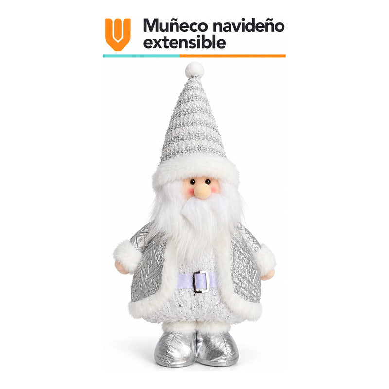 Muñeco Pascuero Navideño 60cm Retraible Decorativo Figura Blanco Muñeco Adorno Navideño Muñeco Papá Noel Viejito Pascuero Santa Claus Gorro Barba Blanca Figura Verdes Cascabel 60cm Retraible