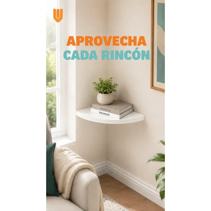 Repisas Flotante Blanco Acabado Madera Pared 25cm Esquinera Repisa Esquinera Flotante Acabado Madera Cuarto Círculo Borde Curvo Fijación Oculta Mural Decorativa 25cm