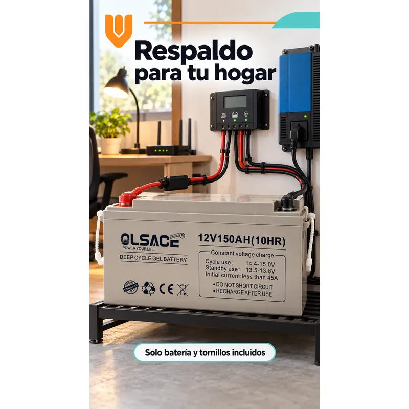 Bateria Gel 12v 150 Ah Ciclo Profundo Solar Repuesto Gris Batería Gel Solar Ciclo Profundo 12v 150ah Olsace Repuesto Recargable Respaldo Doméstico Energía Tornillos