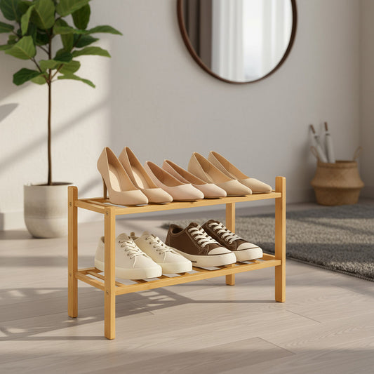 Estante Zapatos Entrada Dormitorio Bambú 2 Niveles Vitrineon