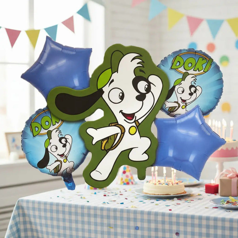 Set 5 Globos Metálicos Doki Globos Metalizado Perro Doki Azul Y Verde