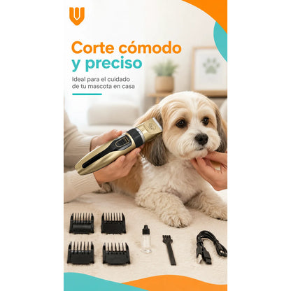 Maquina Peluquera Profesional Corta Pelo Mascotas Perro Gato Negro Dorado Acabado Brillante Rasuradora Mascotas Geemy Gm6063 Cuerpo Oscuro Detalles Oro Peines Tijera Lima Kit Cortes