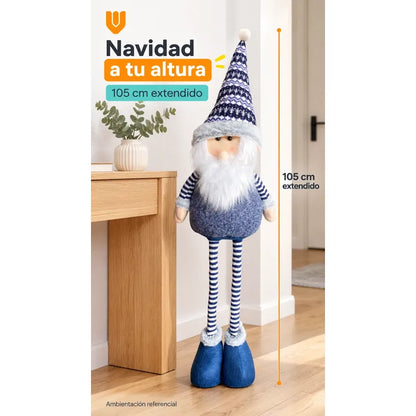 Muñeco Pascuero Navideño 105cm Retraible Decorativo Figura Blanco Pascuero Azul Muñeco Navideño Retráctil Patas Rayadas Altura Ajustable Gorro Nórdico Barba Blanca Decoración 105cm Pascuero Retraible