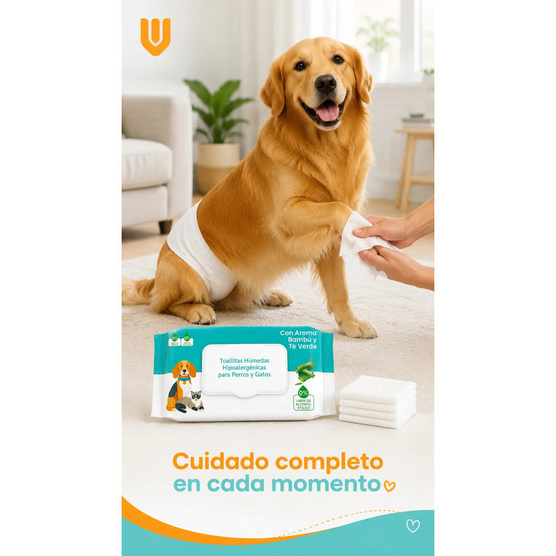 Combo Toallas Humedas 50und + Pañales Perro Macho M 12und Blanco Principal Combo Higiene Mascota Pañales Absorbentes Toallas Húmedas Perro Gato Limpieza Diaria Presentación Clara M