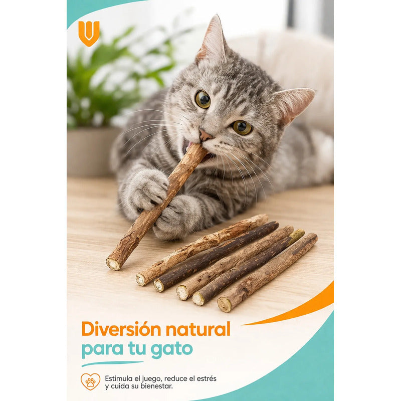 X5 Snack Para Gatos Palitos Hierba Gatera Juguete Yerba Gato Marrón