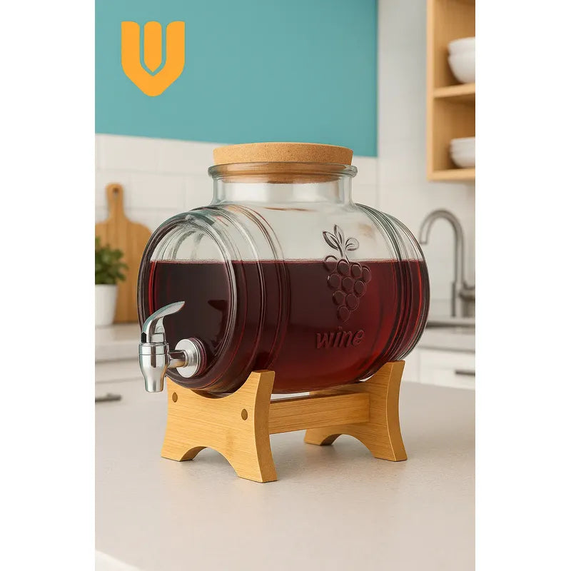 Dispensador Vidrio Frasco Jugo Agua Soporte Bambu Bebidas 5l Transparente/bambu