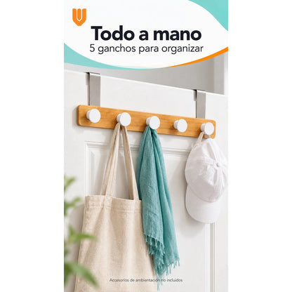Perchero Ropa Madera 40cm Blanco 5 Ganchos Vitrineon Cl Blanco Perchero Puerta Bambú Blanco Cinco Ganchos Colgador Ropa Toallas Bolsos Organizador Horizontal Dormitorio Entrada Hogar 40cm