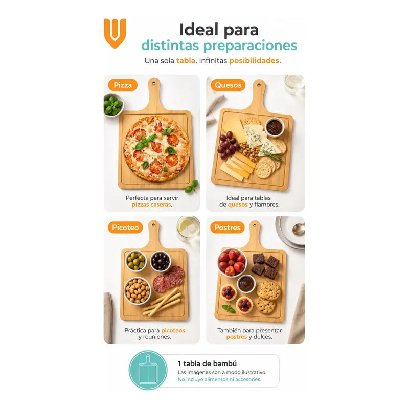 3 Tabla Pizza Tabla Picoteo Madera Bambu Tabla Pica 27x30cm Tabla Cuadrada Tabla Bambu Pizza Picoteo Madera Rectangular 27x30cm Espesor 8mm Mango Quesos Aperitivos Cocina 27x30