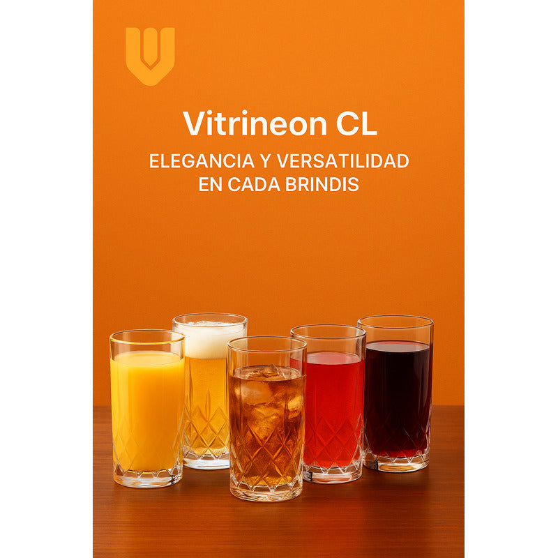 Set 6 Vasos Vidrio Altos Vaso Cristal Tallados Bebidas 380ml