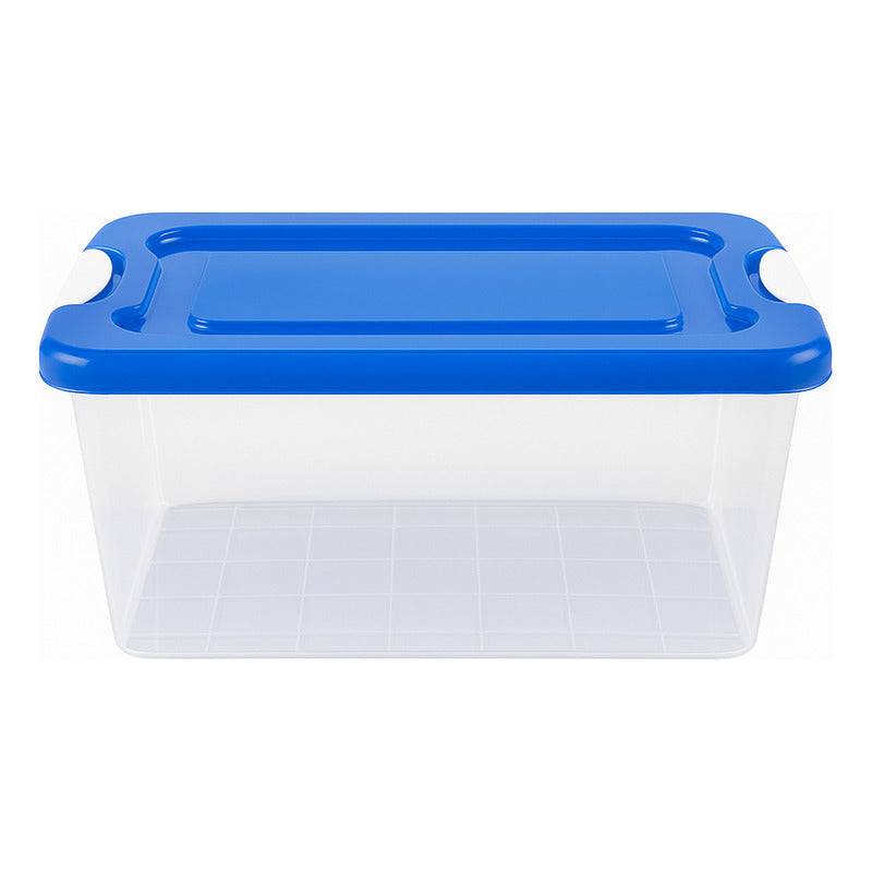 Caja Organizadora Almacenamiento Transparente Aplilable 28 L Transparente Tapa Azul Organizadora