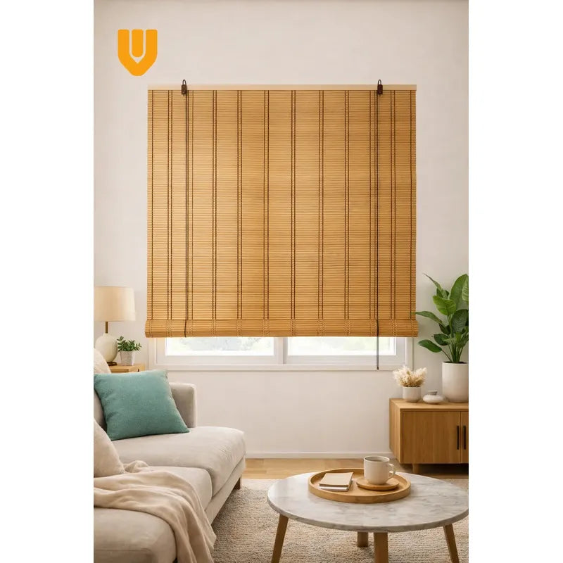 Bambu Natural Cortina Roller Enrollable Ambientes Hogar Marrón Bambu Natural Decorativo Roller Enrollable Madera Rayas Control Luz Estilo Nordico Ventanas Hogar Oficina