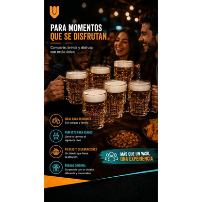 12 Vasos Cerveceros Calavera Vidrio Shopero Premium Bar Transparente