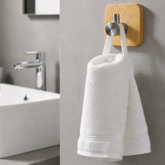 Elegante Colgador Perchero Pared Bambu Acero Inoxidable Adhe Bambú