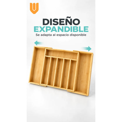 Organizador Cubiertos Cajón Bambú Expandible 8 Compartimento Organizador Cubiertos Bambú Expandible Cajón Cocina Cubertero Bandeja Ajustable Portacubiertos Utensilios Orden Hogar