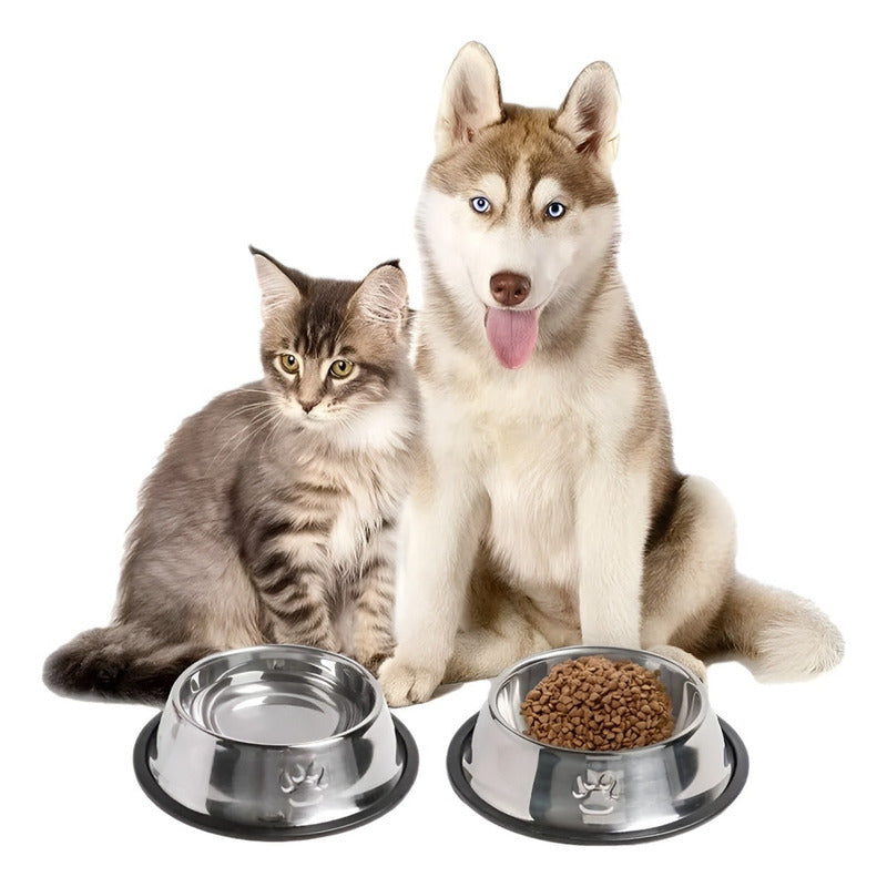 Plato Perros Gatos Mascota Plato Para Comida Plato Alimentos Color Plateado