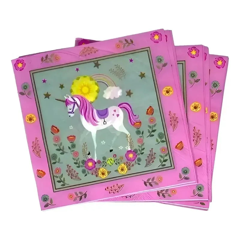 X20 Servilletas Cumpleaños Feliz Cumpleaños Unicornio Rosado Rosa