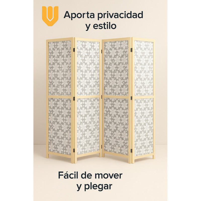 Biombo Separador Ambientes Ratan Moderno 4 Puertas 180 Cm