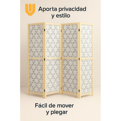 Biombo Separador Ambientes Ratan Moderno 4 Puertas 180 Cm