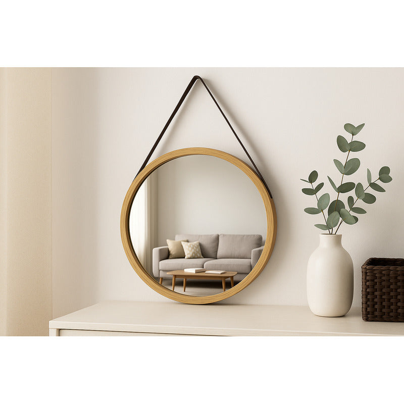 Espejo Redondo Colgante Bambu Decorativo Espejo Pared 25 Cm Bambú