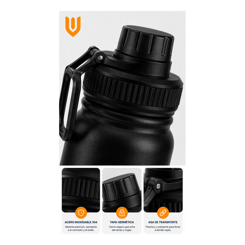 Termo Botella Acero Inoxidable Agua Termica Bebidas Camping Negro