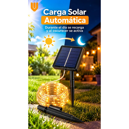Luces Solares Decoración Navideña Guirnaldas Luz Calida 12m Luz Blanco Calido Cable Transparente Blanco Panel Solar Negro... Luz Blanco Calido Cable Transparente Blanco Panel Solar Negro...