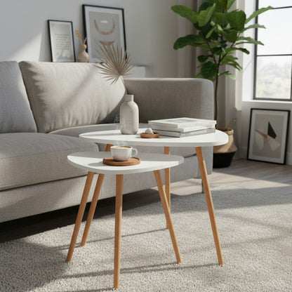 Set 2 Mesas Centro Nórdicas Blancas Mdf Madera Minimalistas Blanco