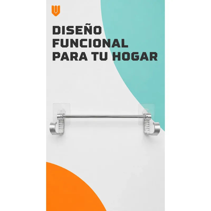 Toallero Adhesivo Baño Soporte Pared Organizador 60cm Toalla Toallero Adhesivo Baño 60cm Aluminio Plateado Porta Toalla Barra Pared Sin Taladro Dos Ganchos Organizador Moderno Mural 8,5x60cm