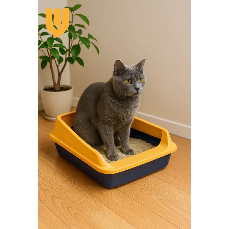 Arenero Gato Pequeño Caja Arena Bandeja Sanitaria Higienica Amarillo/azul