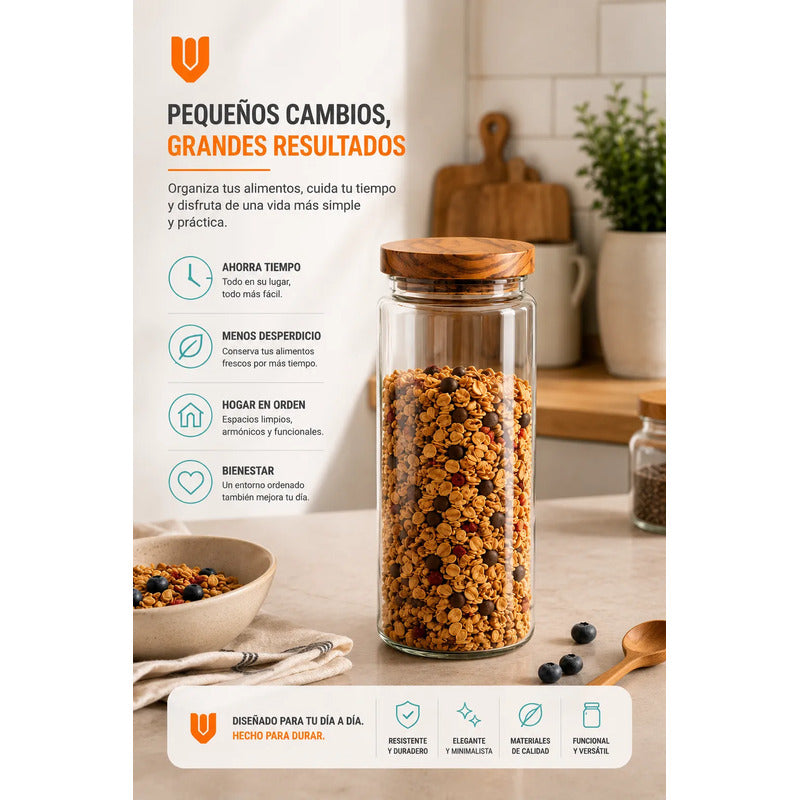 Frasco Vidrio Transparente Hermético Tapa Bambú Cocina Transparente Natural Bambú Cristal Claro Minimalista Cocina Gourmet... Transparente Natural Bambú Cristal Claro Minimalista Cocina Gourmet...