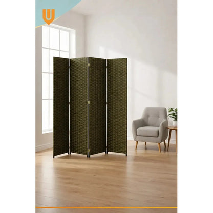 Biombo Tela Geometrico Verde Oscuro 4 Paneles 180cm Divisor Verde Profundo Moderno Decoracion Interior Hogar Oficina Panel Separador Ambientes Elegante Estilo Geometrico Decorativo Divisor...