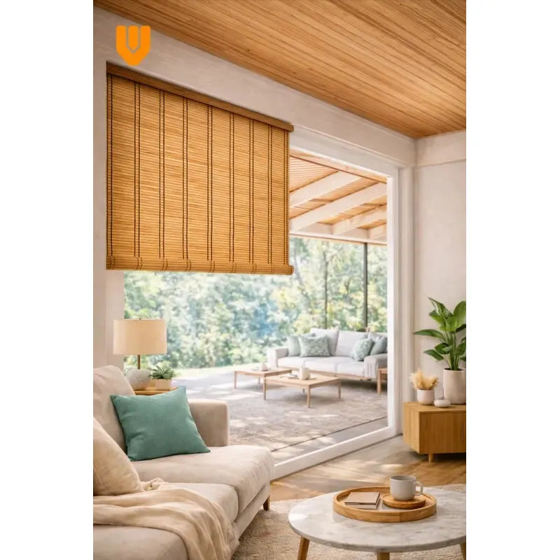 2 Persiana Bambu Enrollable Roller Ventana Living 120x180cm Marrón Bambu Natural Decorativo Roller Enrollable Madera Rayas Control Luz Estilo Nordico Ventanas Hogar Oficina