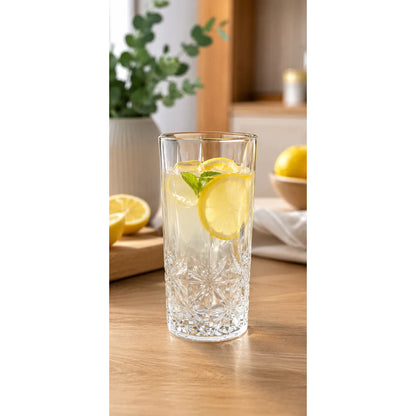Set 6 Vasos Vidrio Altos 300 Ml Diseño Diamante Transparente Transparente Cristal Vidrio Claro Elegante Brillante Vaso Alto Set 6 Cócteles Jugos Bebidas Cocina Hogar Bar Uso