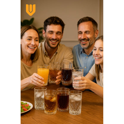 Set 6 Vasos Vidrio Altos Vaso Cristal Tallados Bebidas 380ml