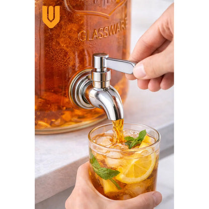 Dispensador Bebidas Vidrio 5 Litros Frasco Grueso Grifo Meta Transparante