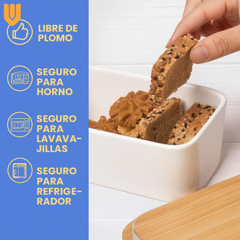 Mantequillero Ceramica Tapa Bambu Cuchillo Mantequilla Bambu