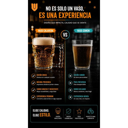 12 Vasos Cerveceros Calavera Vidrio Shopero Premium Bar Transparente