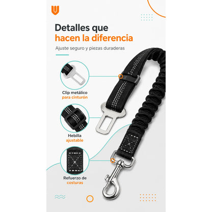 Cinturón De Seguridad Para Perro Gato Correa Elástica Auto  Negro
