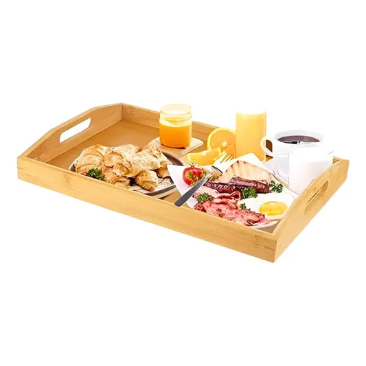 X2 Bandejas De Bambu Bandeja Madera Desayuno Bandeja 45x33cm Bambú
