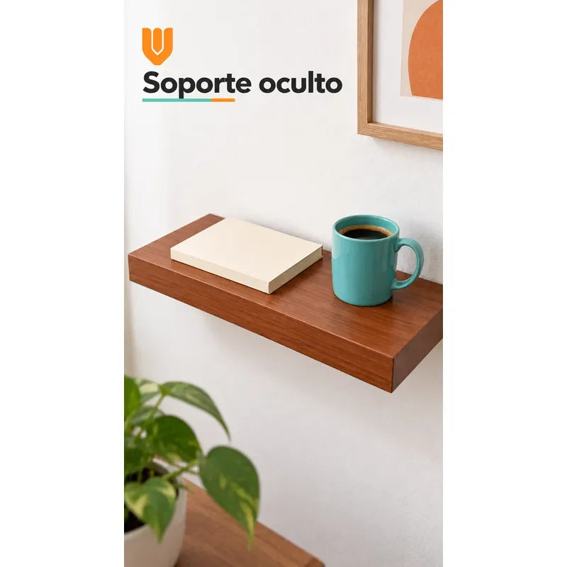 Repisa Flotante Mdf Marrón 40x23cm Soporte Oculto Marron Rectangular Marrón Vetado Mdf Flotante Mural Superficie Plana Soporte Oculto Libros Marcos Decoración Interior 40x23