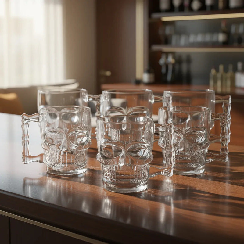 6 Vasos Chopero Calavera Vidrio Premium Whisky Bar Fiesta Tr Transparente