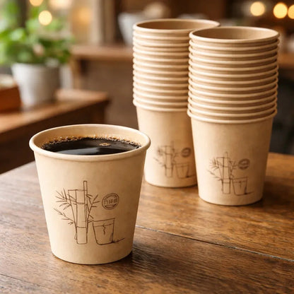 Vasos Cafe Te Agua Desechable Descartable Carton Modelo 9oz 100 Unidades Marron Kraft Natural Acabado Mate Papel Ecologico Estilo Organico Look Cafeterias Minimalista Elegante