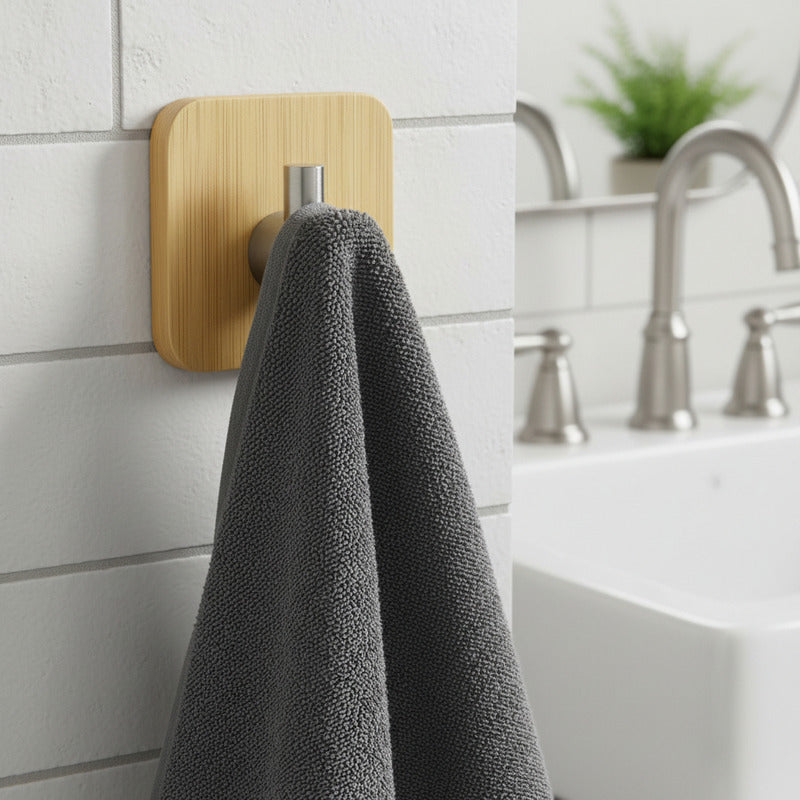 Colgador Perchero Pared Bambu Acero Inoxidable Adhesivo Bambú