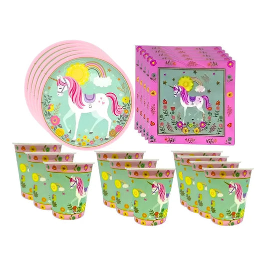 Set Platos Vasos Servilletas Decoración Cumpleaños Unicornio Unicornio