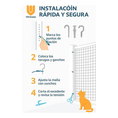 Malla Balcón Mascotas 8x3 M Nailon Transparente Alta Resiste 4 Unidades Blanco