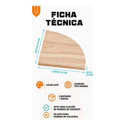 Repisas Flotante Beige Acabado Madera Pared 30cm Esquinera Repisa Esquinera Flotante Acabado Madera Cuarto Círculo Borde Curvo Fijación Oculta Mural Decorativa 30cm