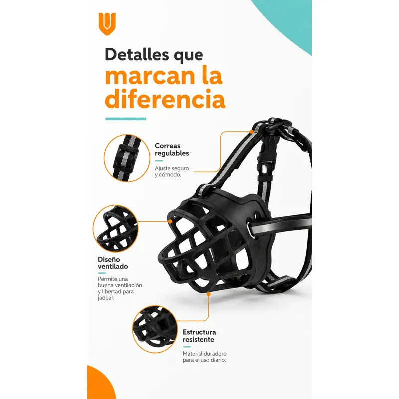 Bozal Perro Xl Vitrineon Cl Caucho Ajustable Antiescape