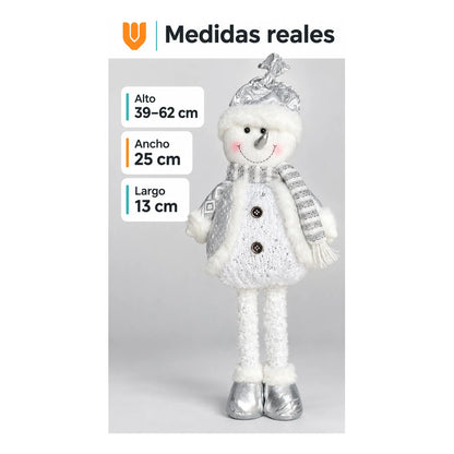 Muñeco Nieve Navideño 62cm Retraible Decorativo Figura Blanco Muñeco Adorno Navideño Muñeco Papá Noel Viejito Pascuero Santa Claus Gorro Barba Blanca Figura Verdes Cascabel 62cm Retraible