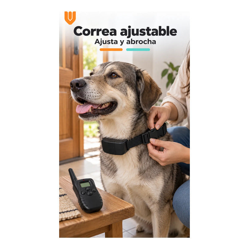Collar Perro Entrenamiento Electrico Control Remoto Negro Collar Canino Correa Ajustable Tejida Hebilla Receptor Control Remoto Pantalla Pilas Incluidas Entrenamiento