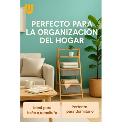 Mueble Estante Organizador Bambu Cestos Tela Repisa Baño Marrón Claro