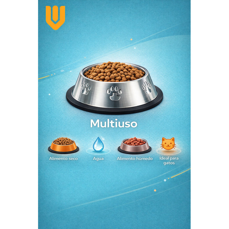 Comedero Metalico Gato Platos Perro Mascota Acero Inox 16 Cm Plateado